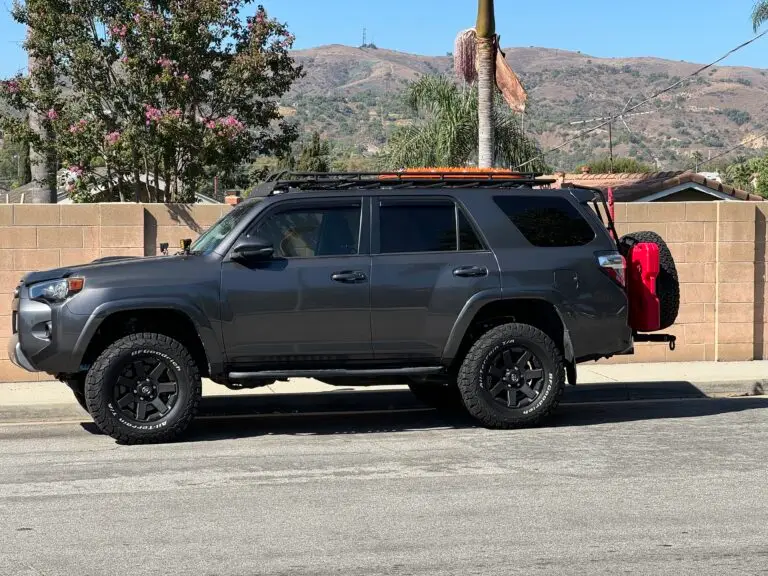 2016 Toyota 4Runner custom made for off roading. Gray with black off road tires.